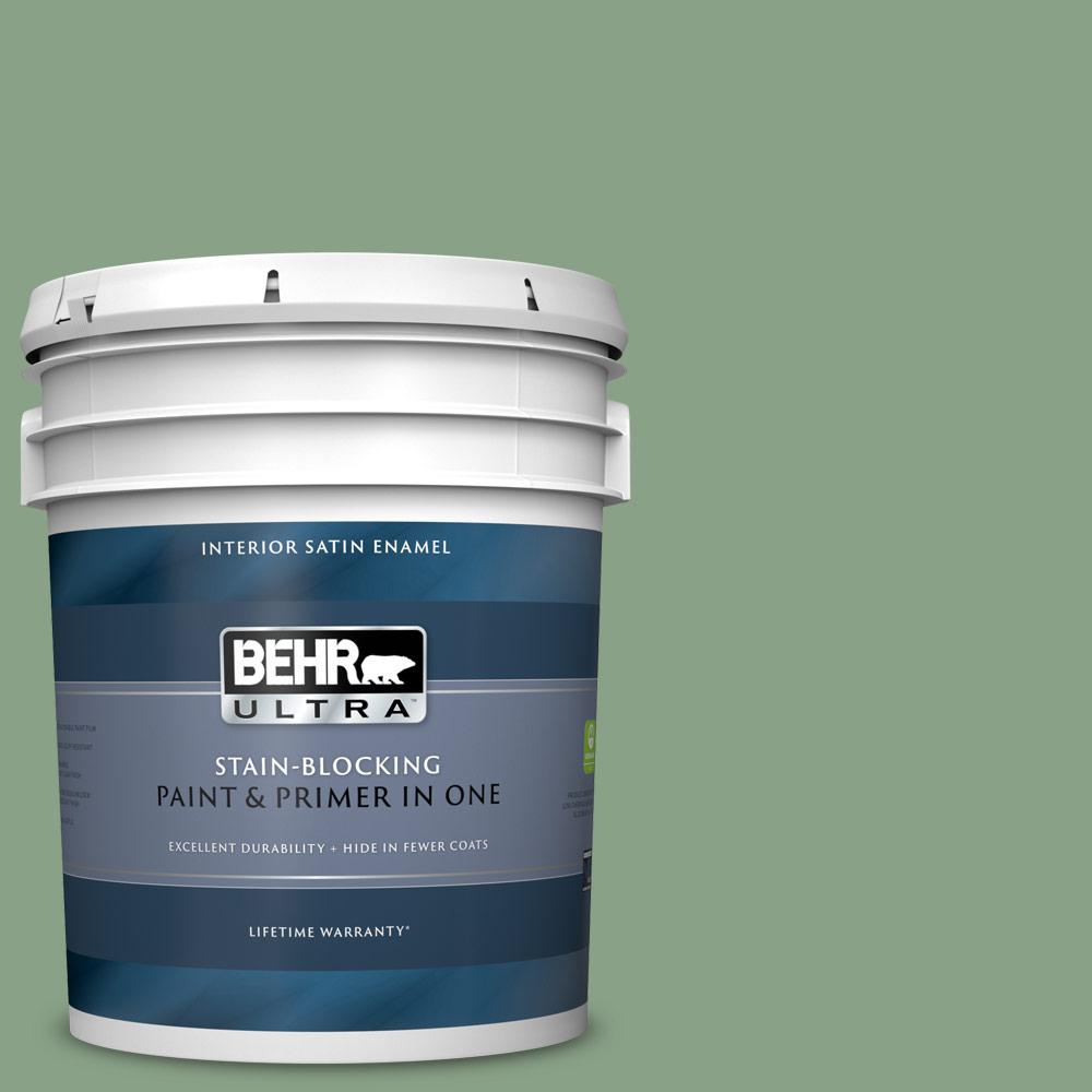 Behr Ultra 5 Gal S400 5 Gallery Green Satin Enamel Interior Paint And Primer In One