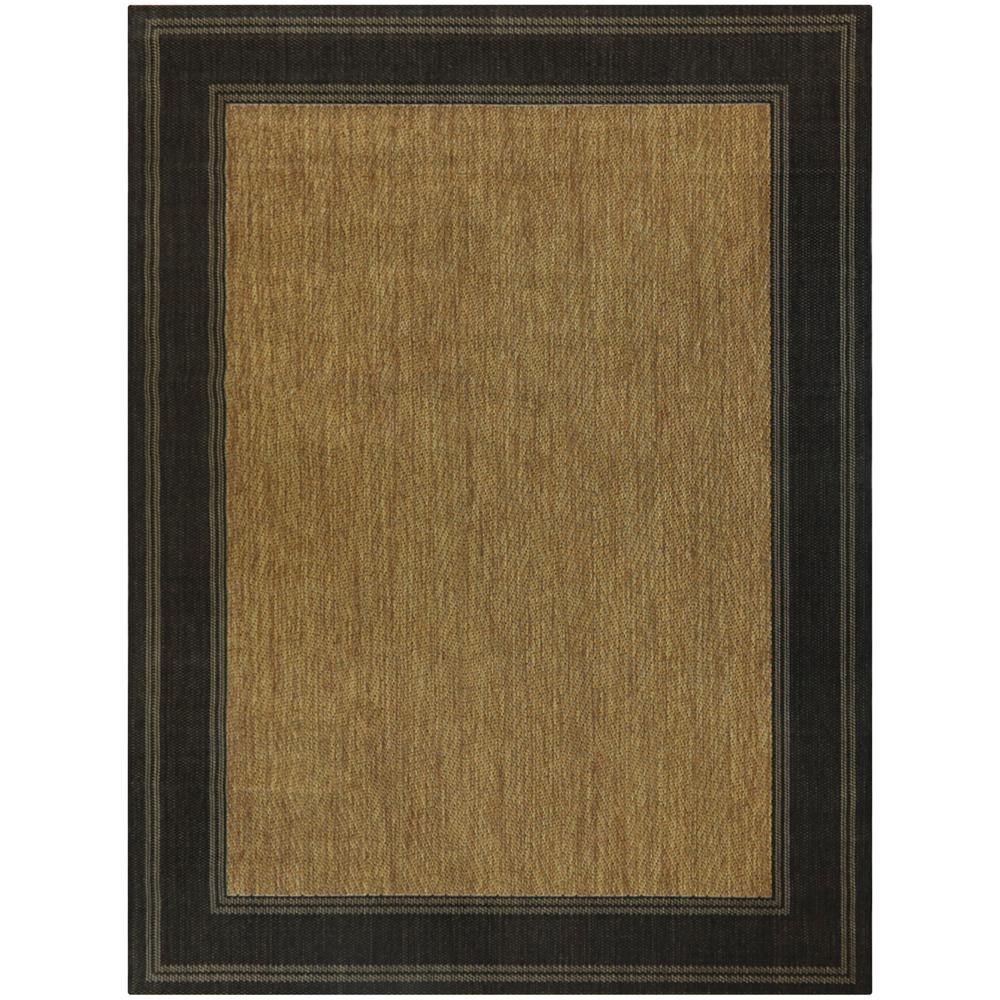 Hampton Bay Brown With Black Border 8 Ft X 10 Ft Indoor Outdoor Area Rug The Home Depot