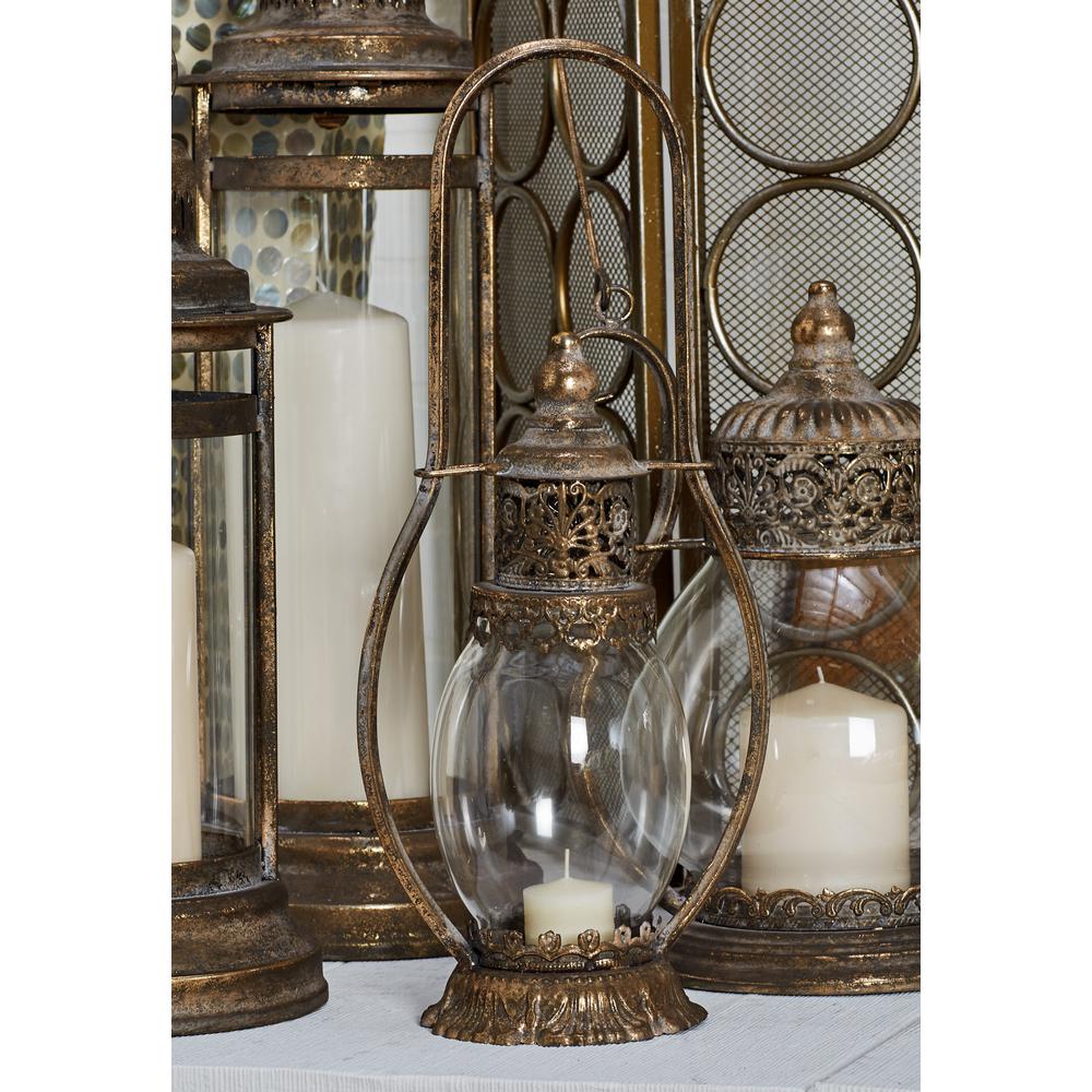 Litton Lane Tarnished Brass Candle Lantern With Handle 29558 The