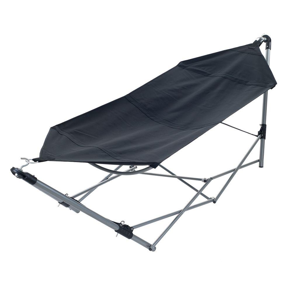Collapsible Stand Hammocks Patio Furniture The Home Depot Portable Hammock With 9 Ft Frame Stand And Carrying Bag In Black
