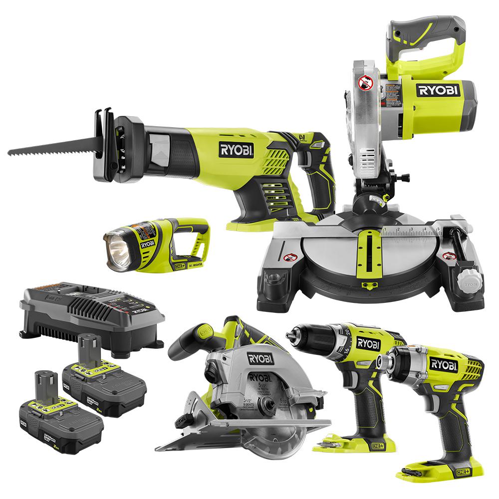 Ryobi Cordless Tool Combo Kit ONE+ 18-Volt Lithium Ion Miter Circular ...