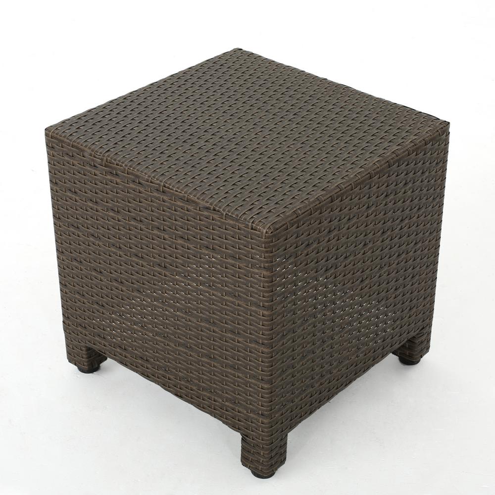 Noble House Maverick Light Brown Square Wicker Outdoor Side Table