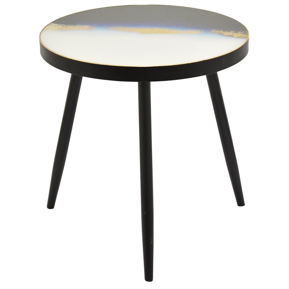 Three Hands 24 In Wood Decorative Table Multicolor Top With Black Wood Decorative Table Multicolor Top With Black Legs 10490 The Home Depot