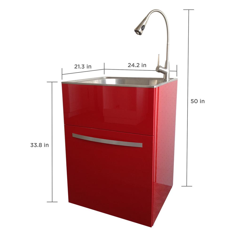 Presenza All In One 24 2 In X 21 3 In X 33 8 In Stainless Steel Utility Sink And Large Empire Red Drawer Cabinet Ql042 The Home Depot