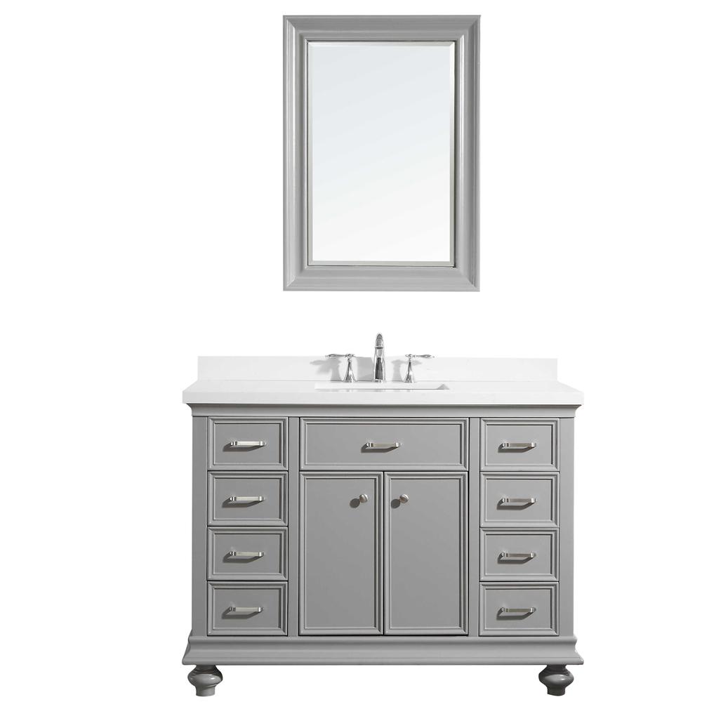 Roswell Charlotte 48 In W X 22 D 36 H Vanity Grey With Quartz Top White Basin And Mirror