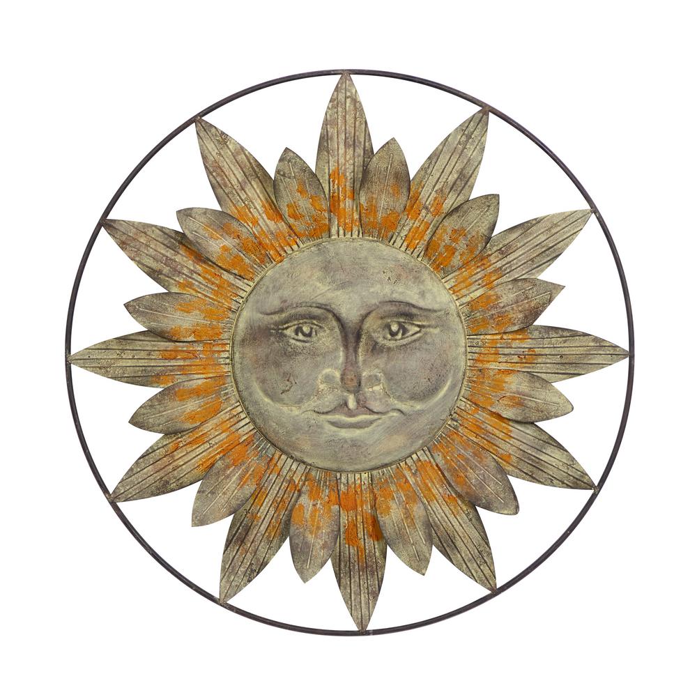 Litton Lane 30 In Bronze Finished Metal Celestial Sun Wall Decor 93707 The Home Depot