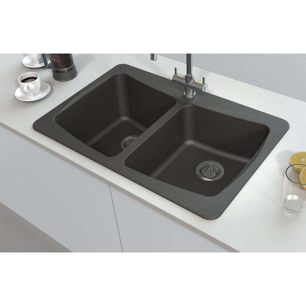 Pegasus Dual Mount Granite 33 In 4 Hole Double Bowl Kitchen Sink