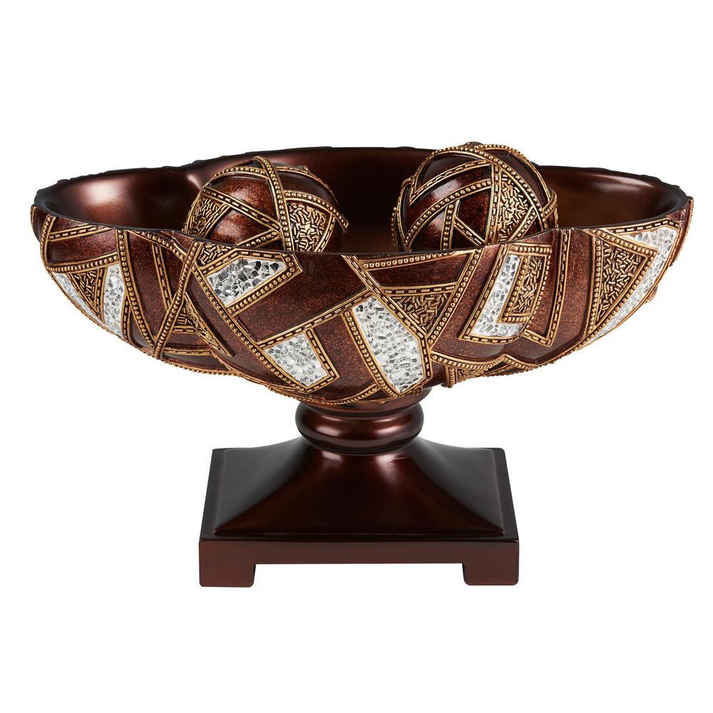OK LIGHTING Cherry Oak Polymosaic Polyresin Decorative Bowl With