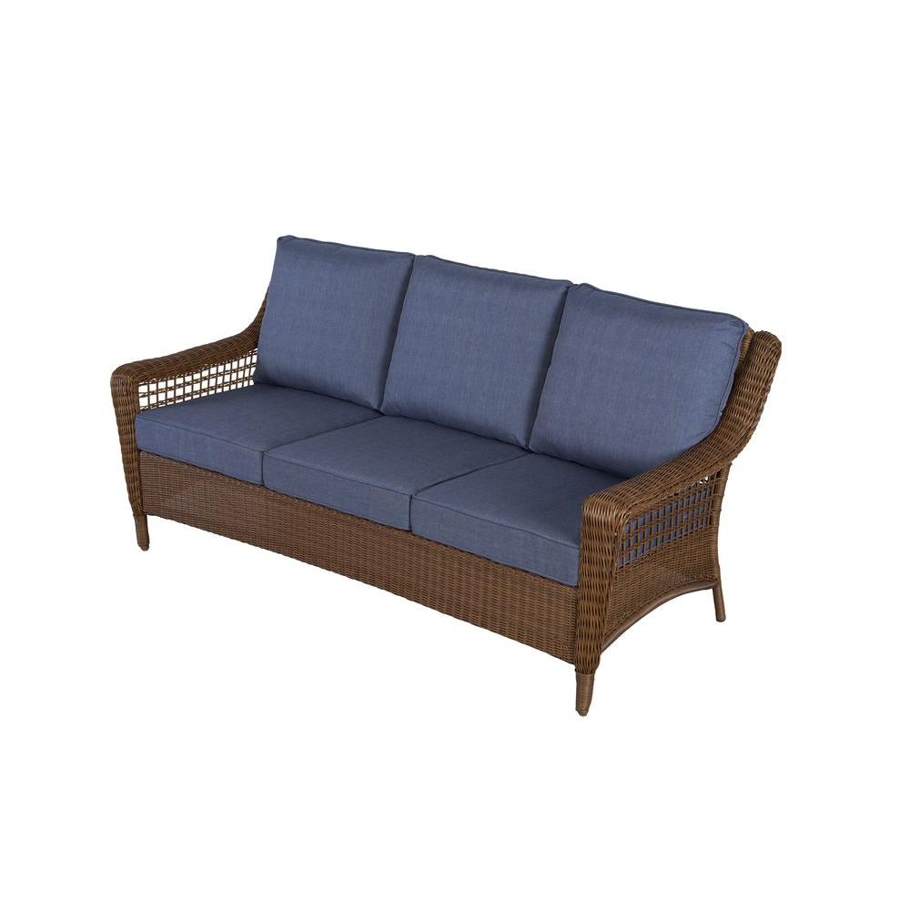 Hampton Bay Spring Haven Brown All-Weather Wicker Outdoor Patio Sofa with Sky... by Hampton Bay