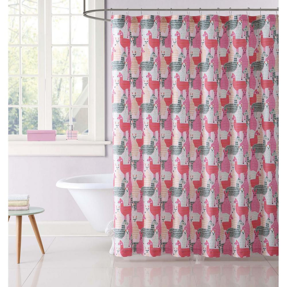My World Llama Printed 72 In Pink And Grey Shower Curtain My World Llama Printed 72 In Pink And Grey Shower Curtain