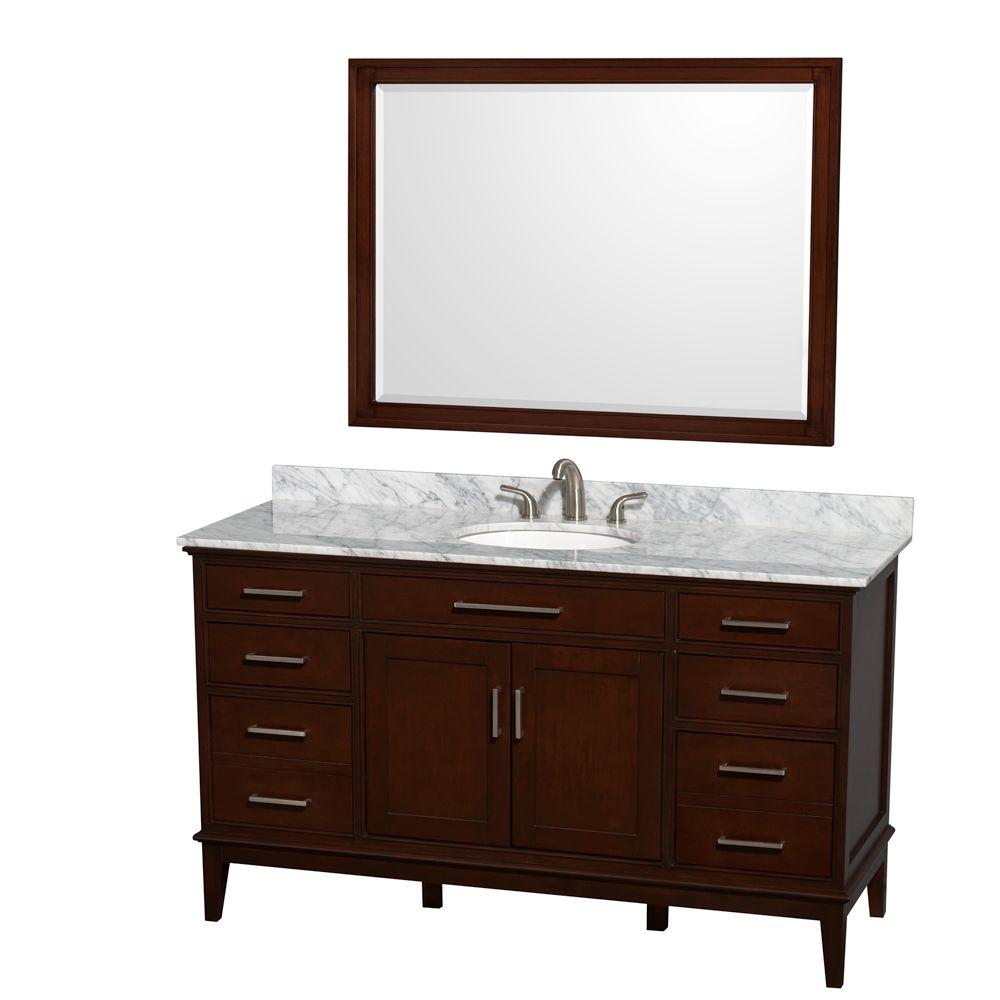 Wyndham Collection Hatton 60 in. Vanity in Dark Chestnut with Marble