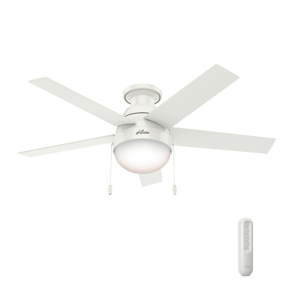 Hunter Anslee 46 In Indoor Low Profile Fresh White Ceiling Fan Bundled With Handheld Remote Control