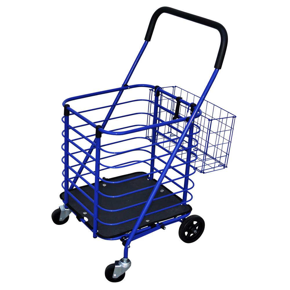 Milwaukee Steel Shopping Cart In Blue With Accessory Basket Sc34 The Home Depot