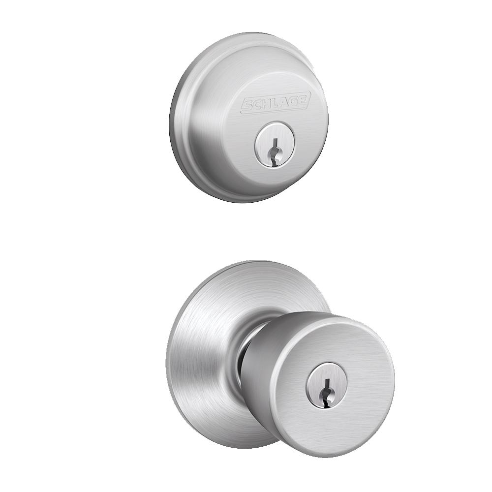 Schlage Satin Chrome Single Cylinder Deadbolt With Bell Entry Door Knob ...