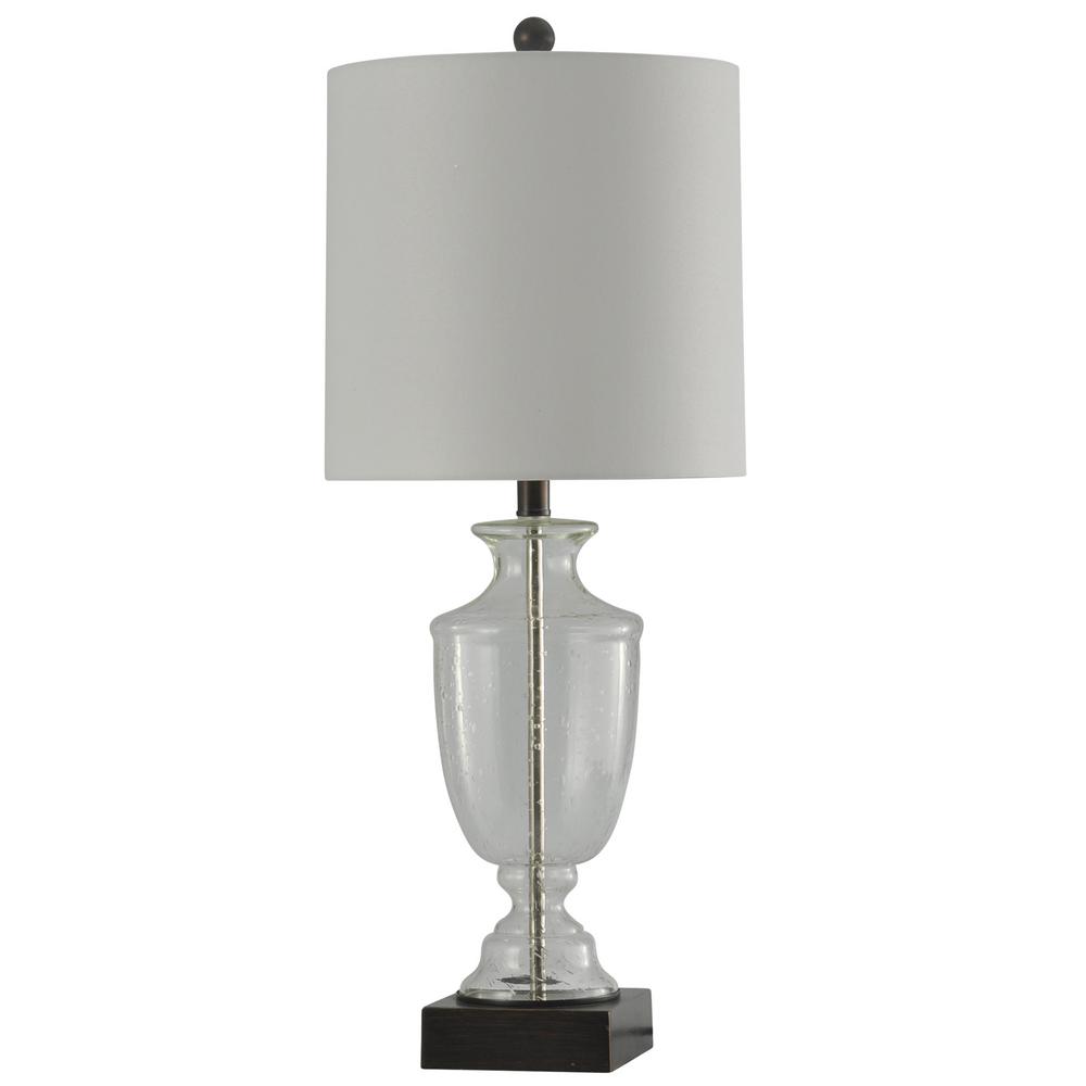 Stylecraft 32 In Seeded Glass Table Lamp With White Hardback Fabric Shade