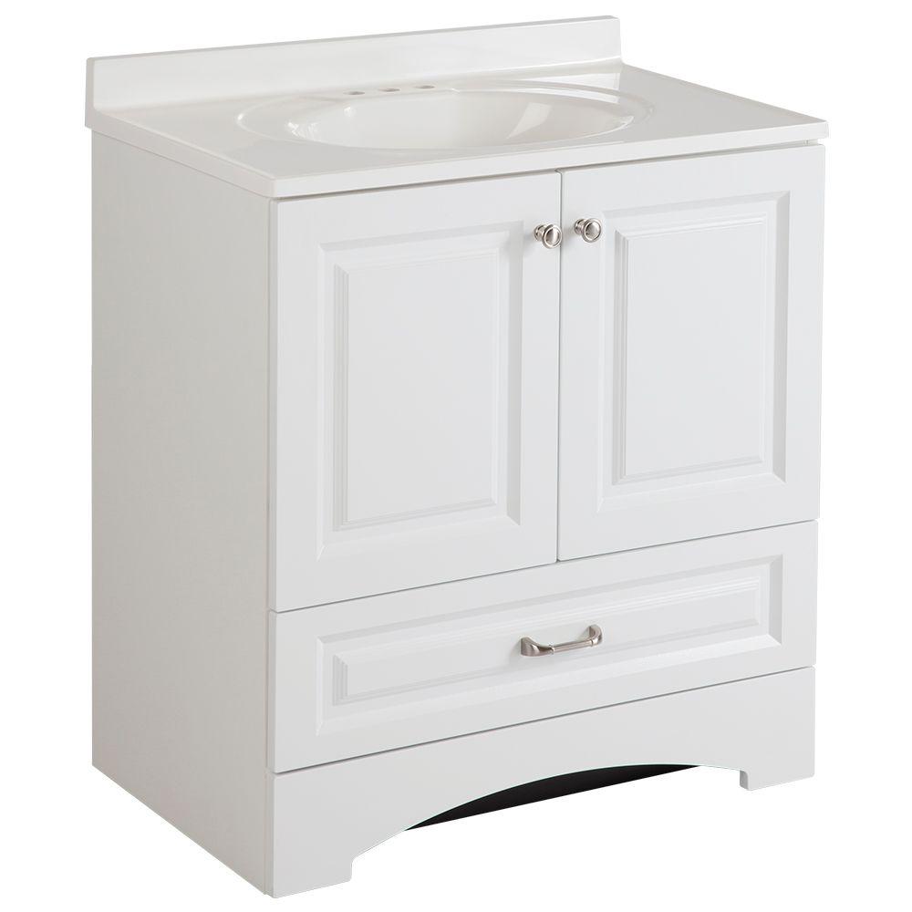 Glacier Bay Lancaster 30 in. W Vanity in White with Alpine Vanity Top in White-LC30P2-WH - The ...