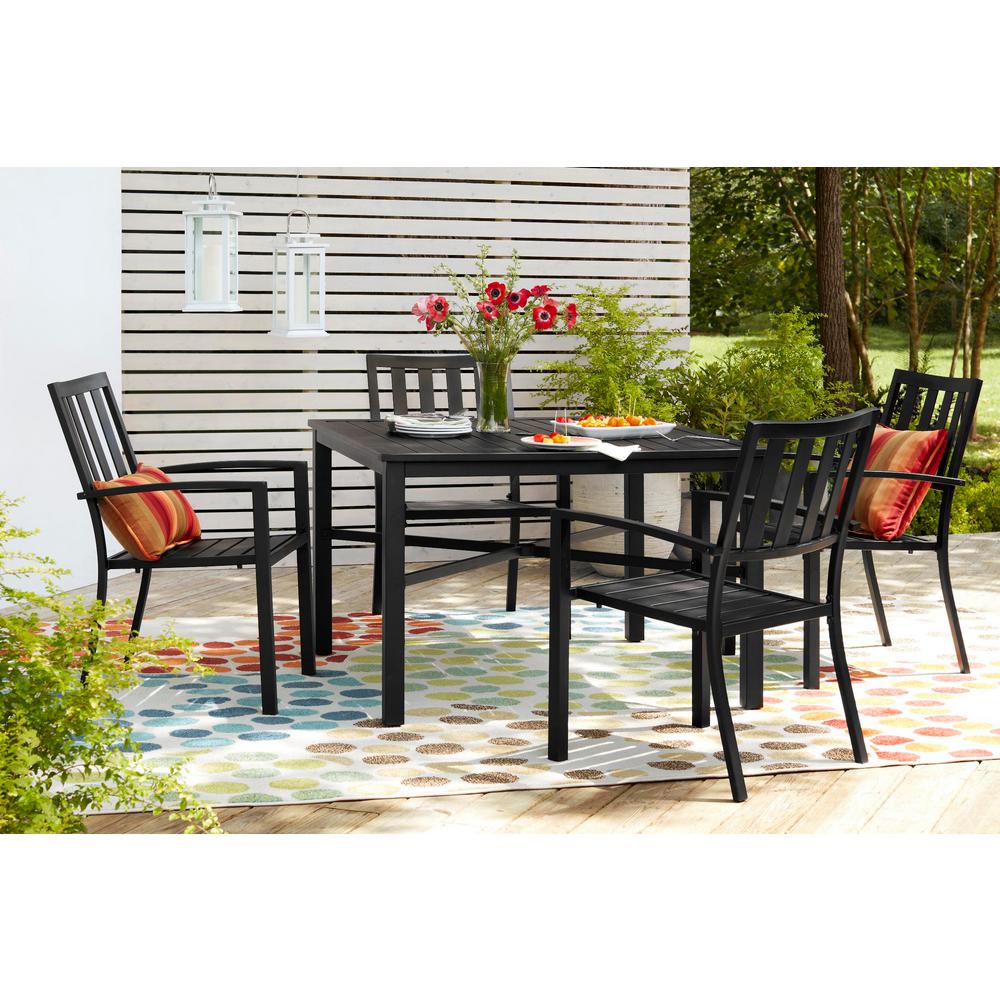 Rustic Stackable Metal Patio Furniture Chairs Mix And Match Black Metal Slat Outdoor Dining Chair 2 Pack