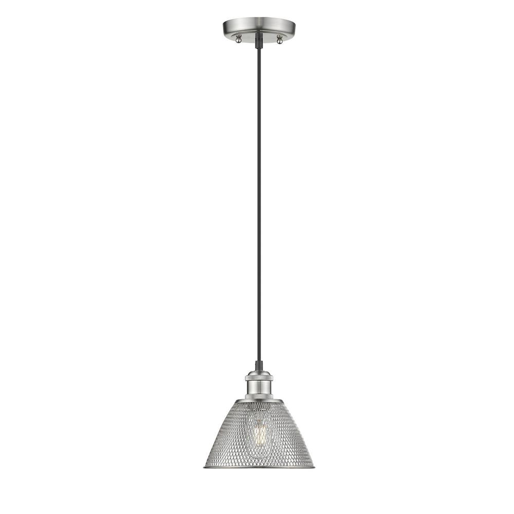 Golden Lighting Carver 1-Light Pewter Pendant with Mesh Shade