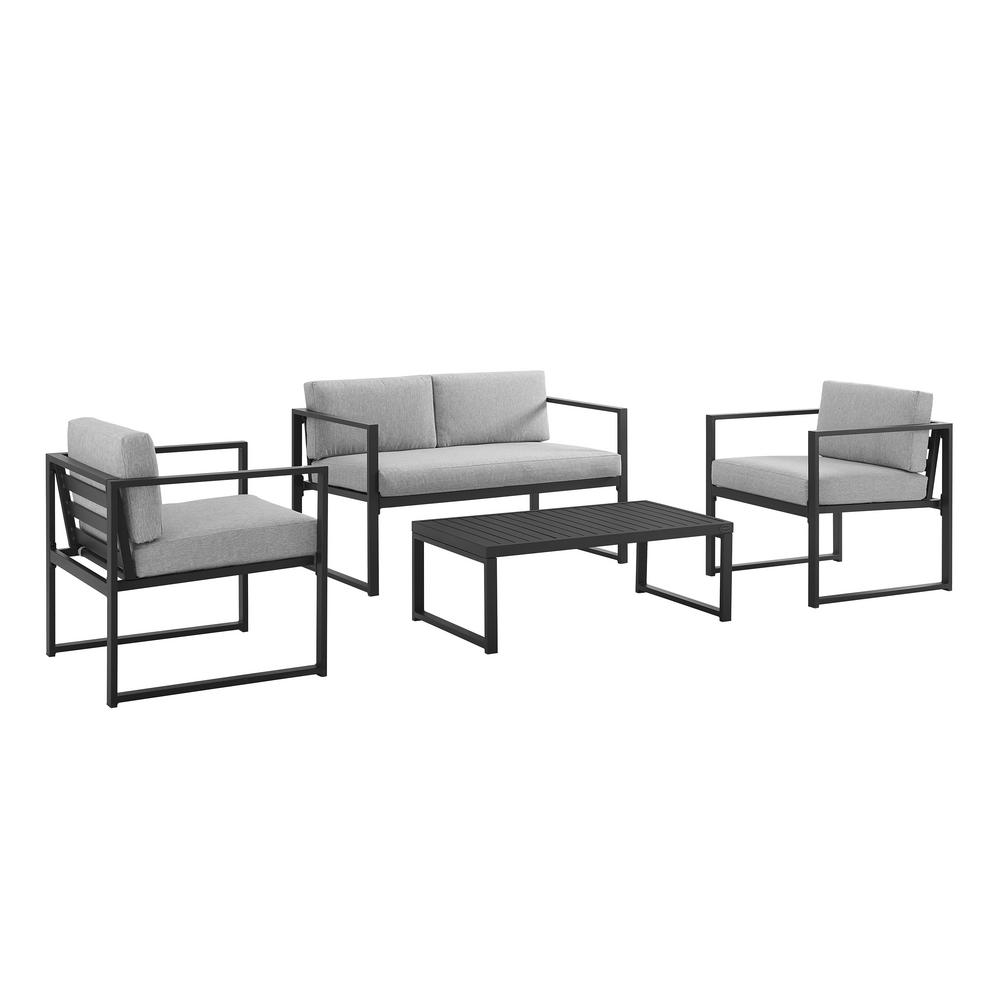 Crosley Furniture Hamilton Black 4 Piece Aluminum Patio Conversation Set With Gray Cushions Co7902mb Gy The Home Depot