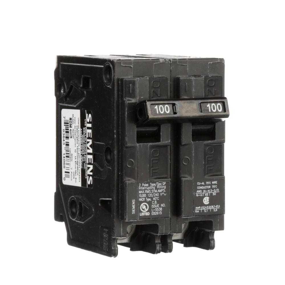 Siemens 100 Amp Double Pole Type Qp Circuit Breaker Q2100p The Home Depot