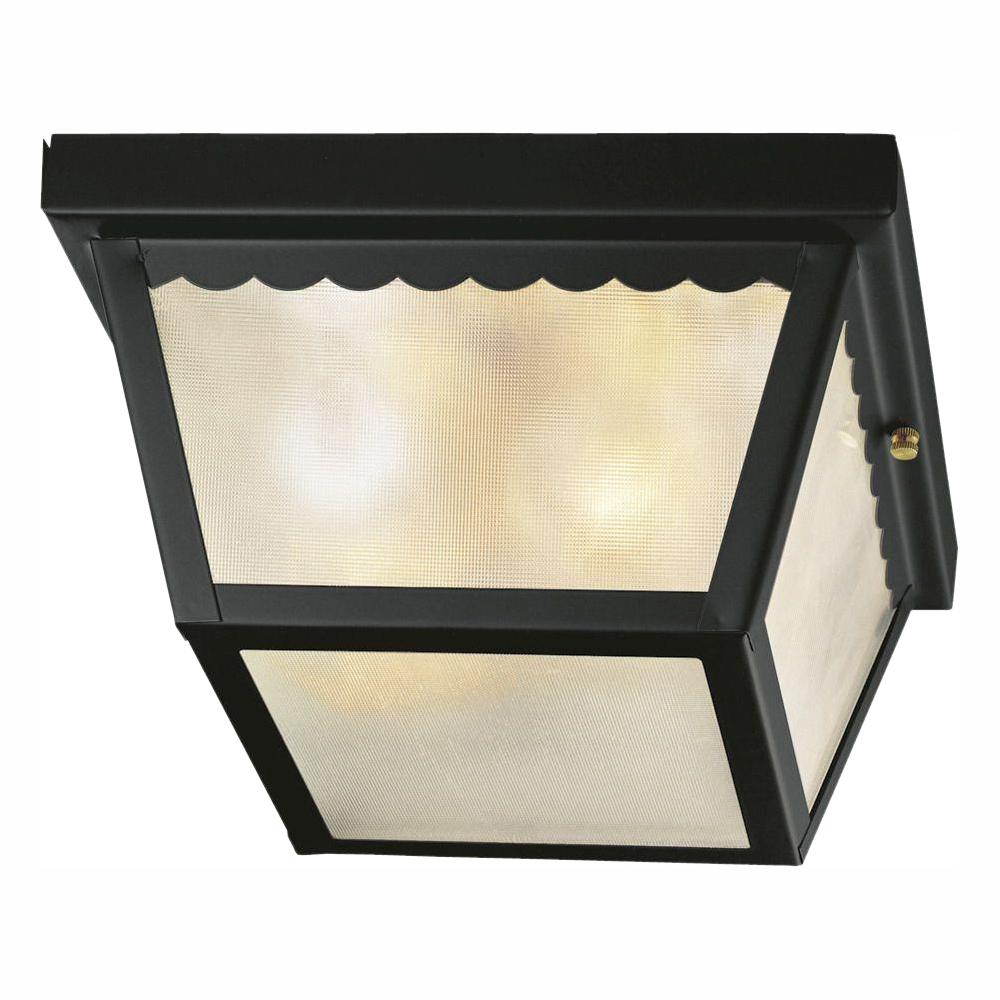 Hampton Bay 2 Light Matte Black Outdoor Flushmount