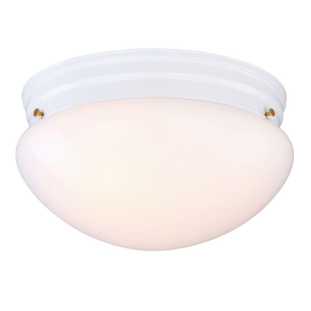 Hampton Bay 9 In 2 Light White Mushroom Flush Mount With White Glass Shade