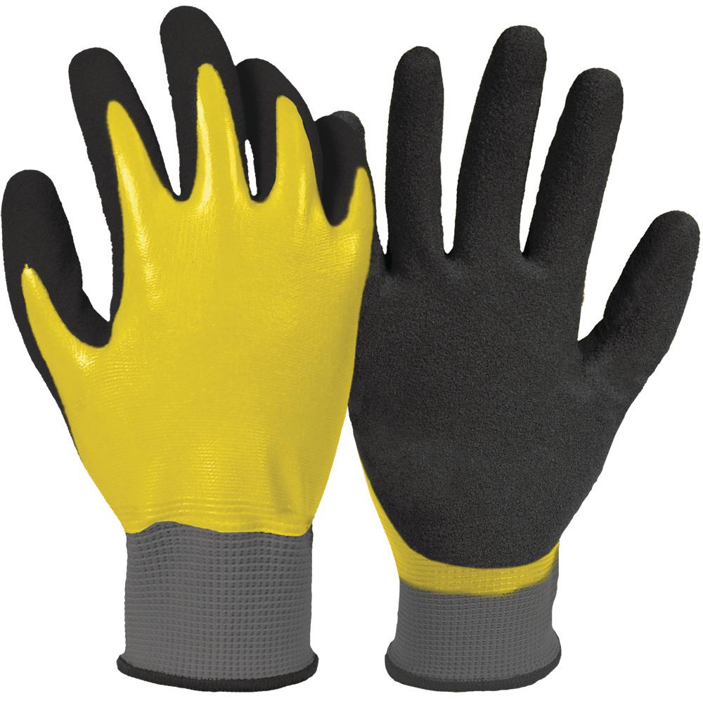 Firm Grip Water Resistant Medium Yellow and Black Nitrile Dipped Gloves ...