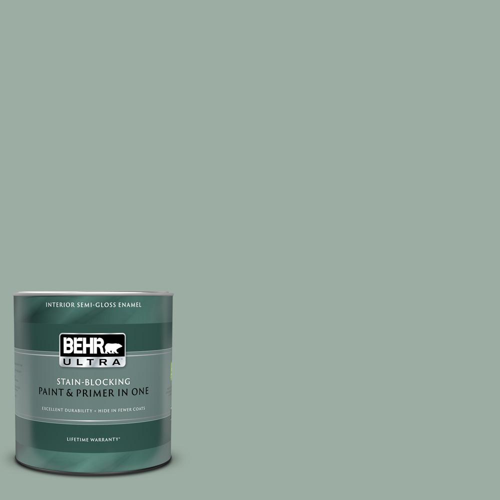 BEHR ULTRA 1 qt. #N420-3 Misty Moss Semi-Gloss Enamel Interior Paint ...