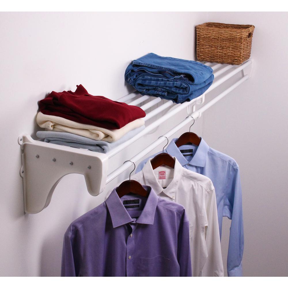 Expandable Closet Rod and Shelf Units with 1 End Bracket Finish White