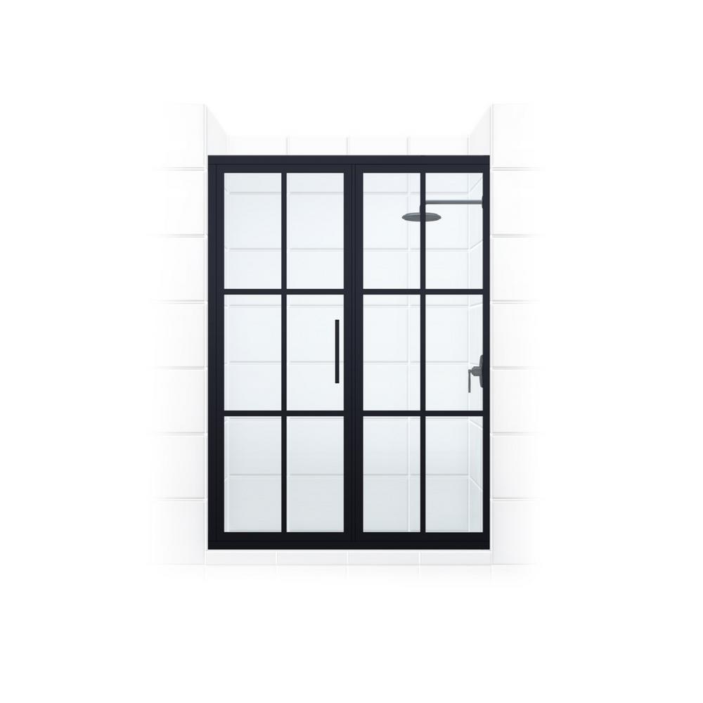 Coastal Shower Doors Gridscape Series 57 75 In X 76 Framed Coastal Shower Doors Gridscape Series 57 75 In X 76 Framed Hinged Door And Inline Panel Black Clear Glass With Handle Gsfd577576oc The