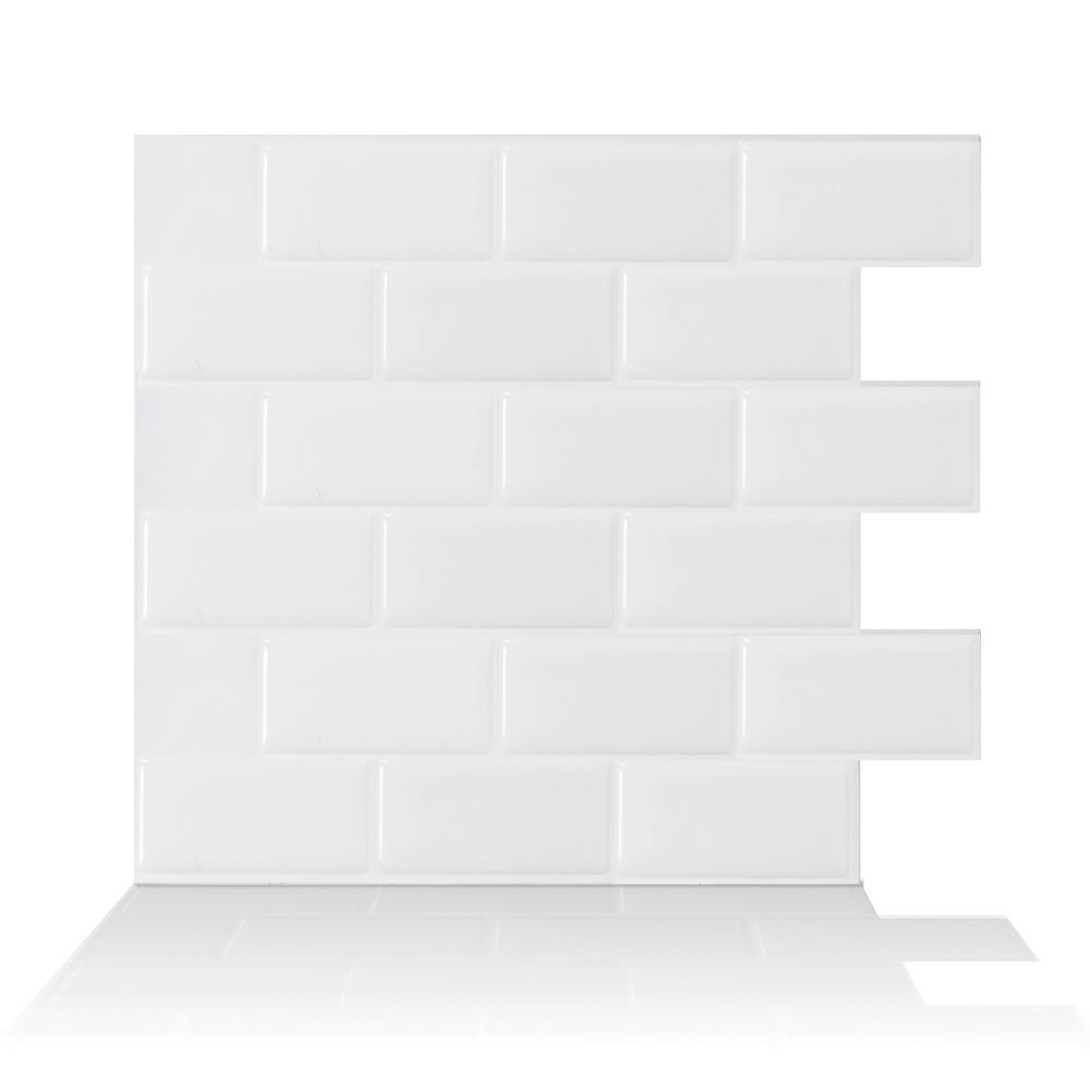 Smart Tiles Subway White 10 95 In W X 9 70 H L And Stick Smart Tiles Subway White 10 95 In W X 9 70 H L And Stick Self Adhesive Decorative Mosaic Wall Tile Backsplash 12 Pack Sm1020 The Home Depot