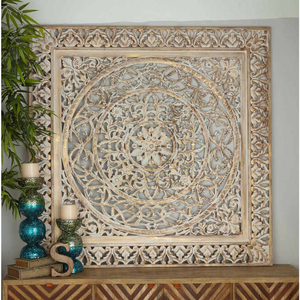 59 In X Rustic Decorative Carved Filigree Patterned Wooden Wall Panel Distressed Brown