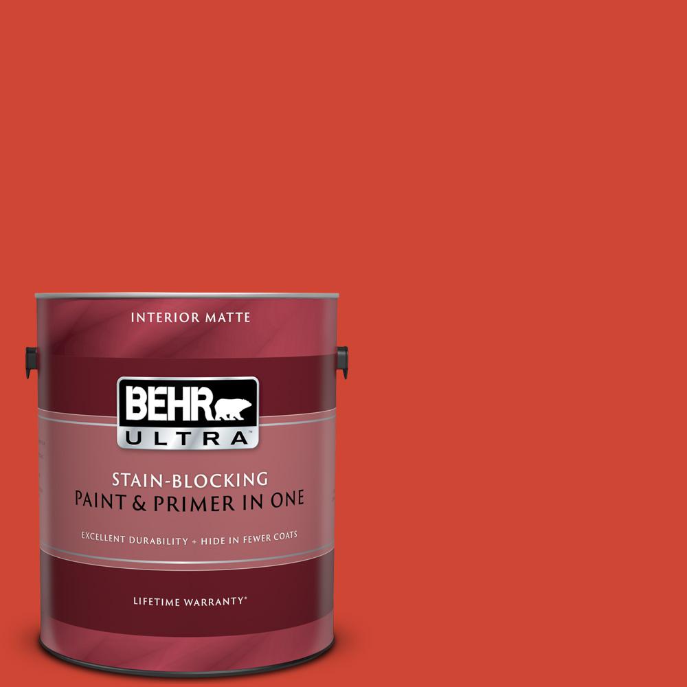 Behr Ultra 1 Gal P180 7 Top Tomato Matte Interior Paint And Primer In One