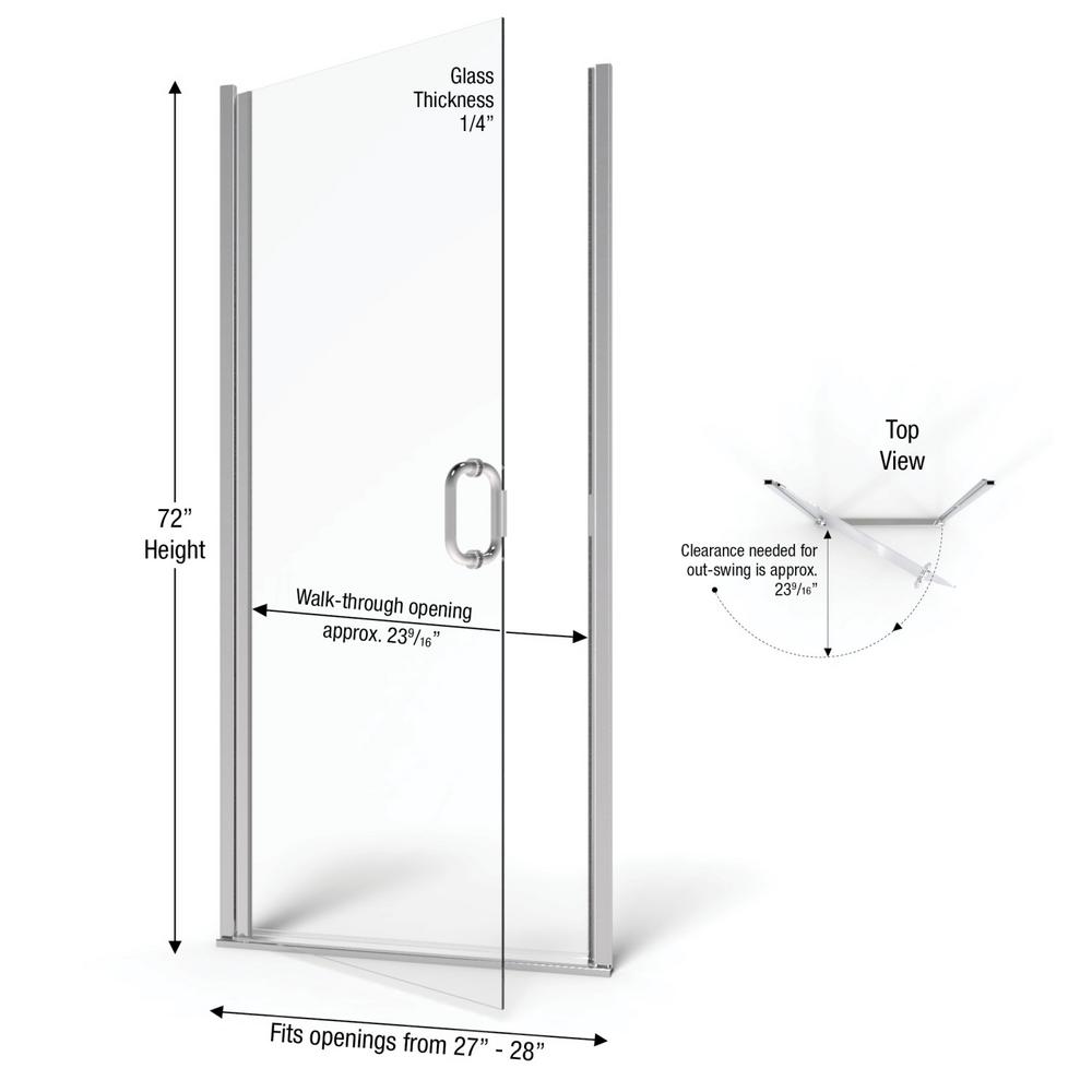 Basco Infinity 28 In X 72 In Semi Frameless Hinged Shower Door In Chrome With Aquaglidexp Clear Glass