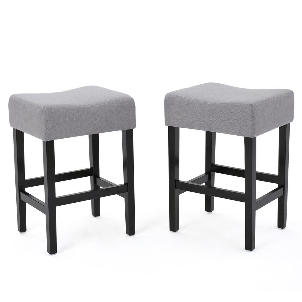 Saddle Seat Square Fabric Bar Stools Kitchen Dining Light Grey Fabric Backless Counter Stool Set Of 2