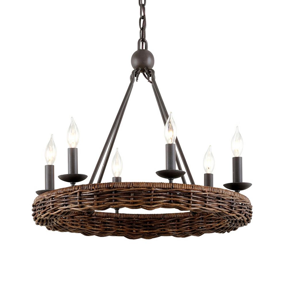 Troy Lighting Nest 6 Light Brooklyn Bronze Chandelier With Natural Nest 6 Light Brooklyn Bronze Chandelier
