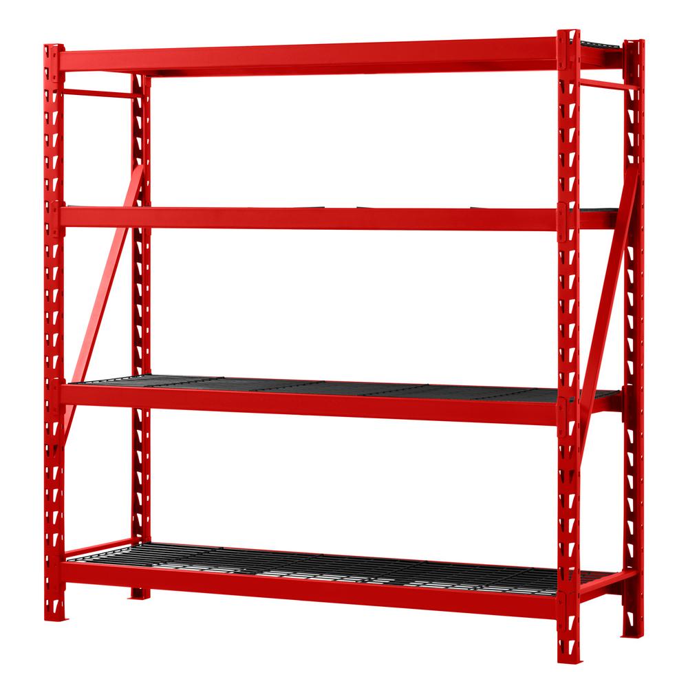 77 in. W x 78 in. H x 24 in. D 4-Shelf Welded Steel Garage Storage Shelving Unit with Wire Deck in Red