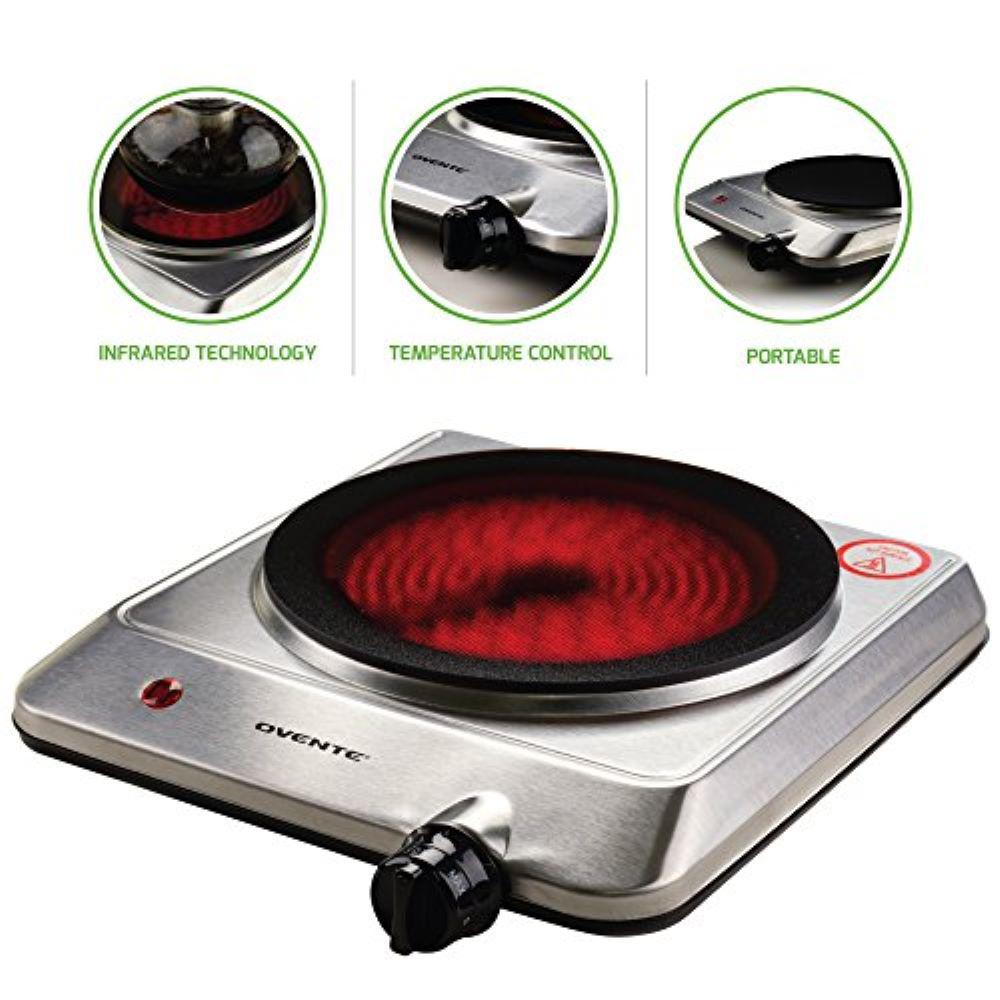 Ovente Electric Infrared Burner Single Plate 1000 Watt Silver Ovente Electric Infrared Burner Single