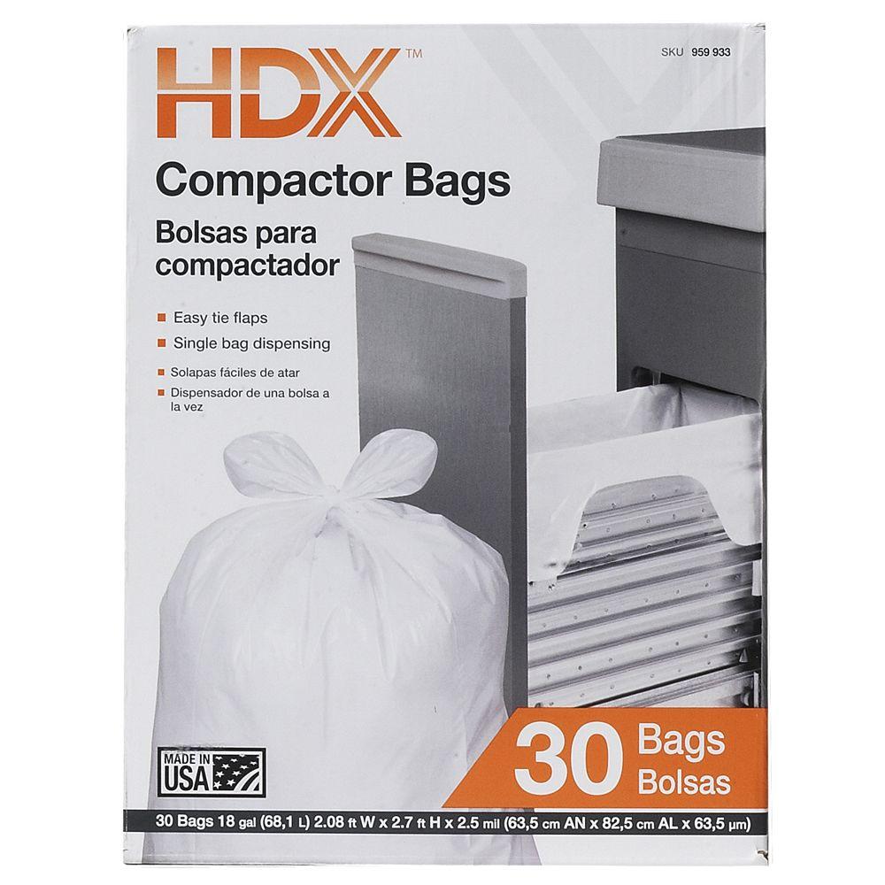 HDX 18 Gal. Compactor White Trash Bags (30 Count)