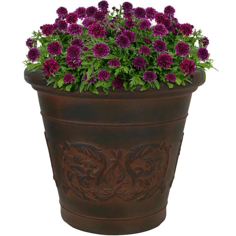 Sunnydaze Decor 16 In Rust Single Arabella Resin Outdoor Flower Pot Planter Dg 806 The Home Depot