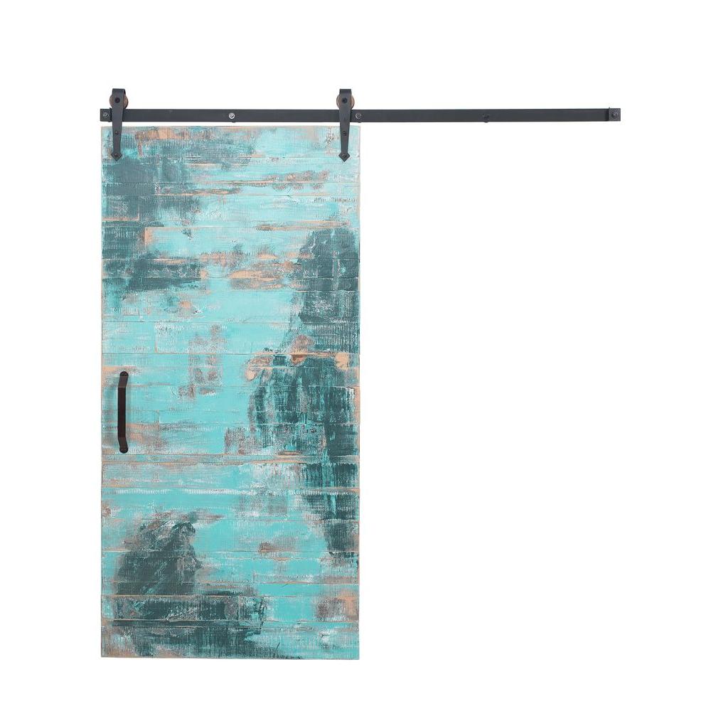 Rustica Hardware 36 in. x 84 in. Reclaimed Aqua Wood Barn Door with ...