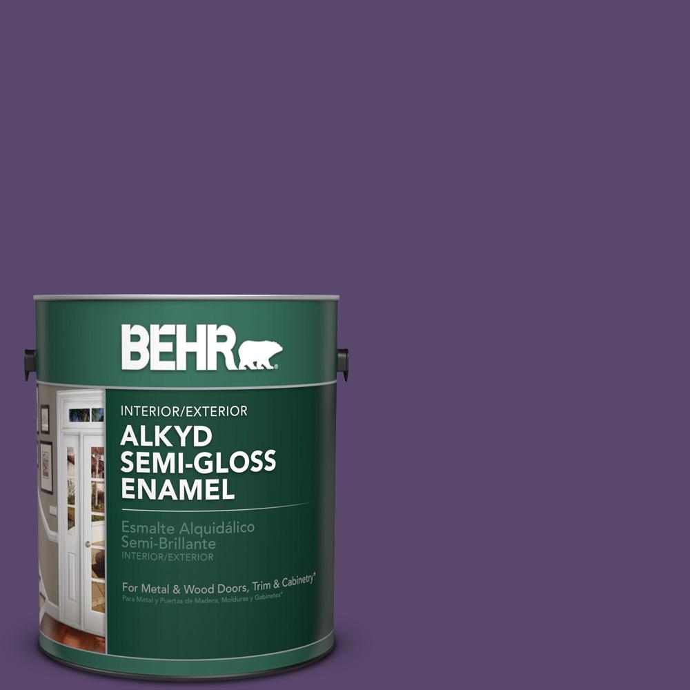 Behr 1 Gal P570 7 Proper Purple Semi Gloss Enamel Alkyd Interior P570 7 Proper Purple Semi Gloss Enamel Alkyd Interior Exterior Paint