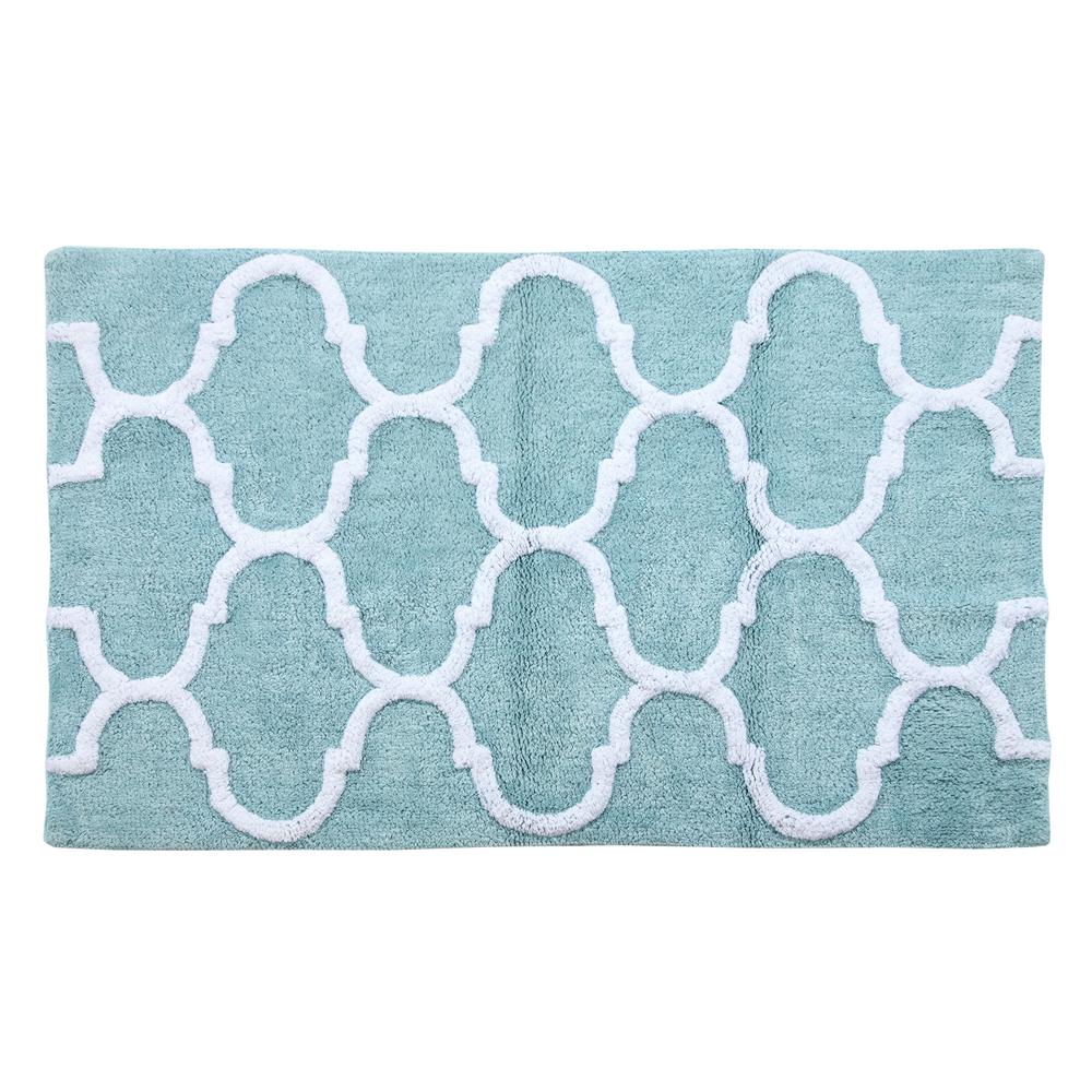 Saffron Fabs 50 In X 30 Bath Rug Arctic Blue White
