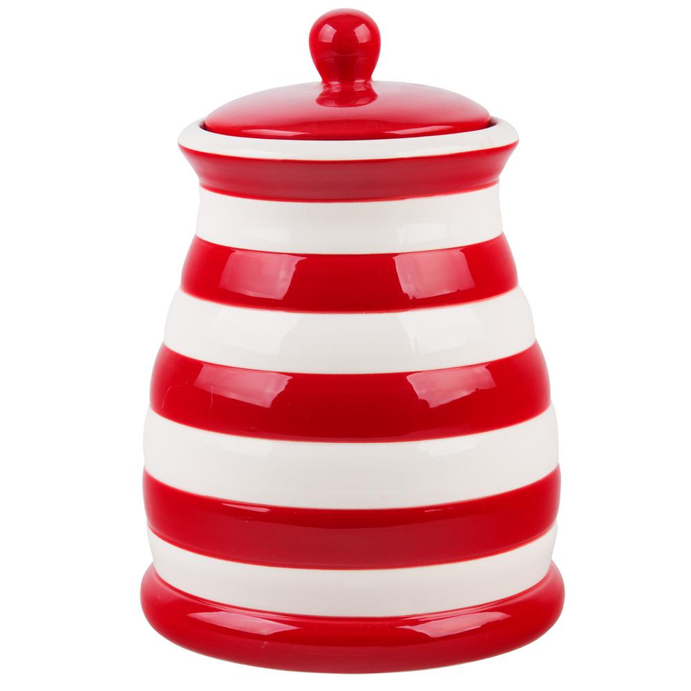 HOME ESSENTIALS BEYOND 95 Oz Red And White Dots Ceramic Canister   Red And White Home Essentials Beyond Kitchen Canisters 66226 64 300 