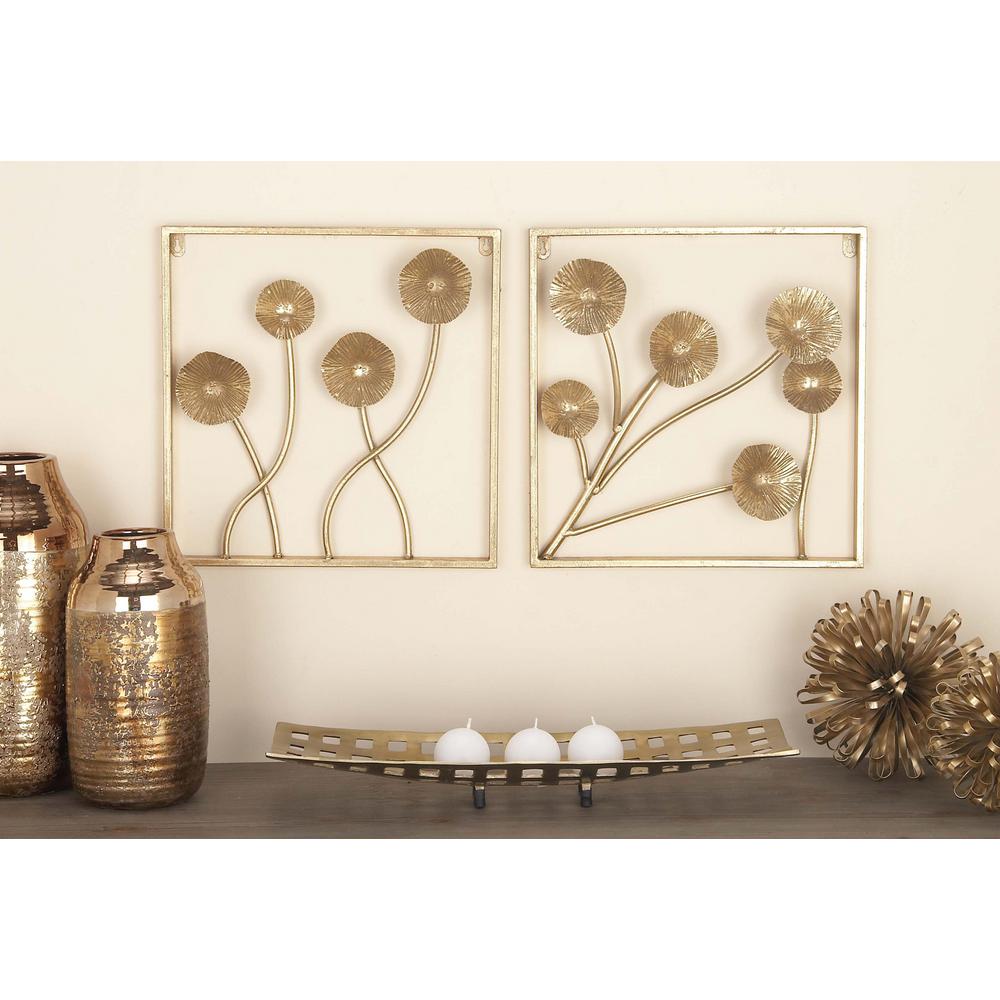 16 In X Modern Gold Finished Metal Dandelion Wall Decor Set Of 2