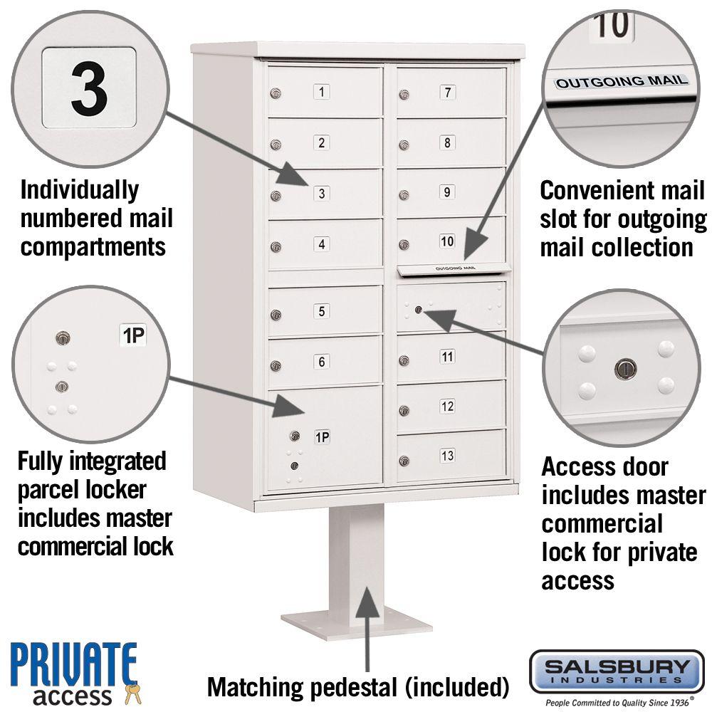 Type I 8 A Size Doors Salsbury Industries 3308BLK-P Cluster Box Unit with Pedestal and Master Locks Black