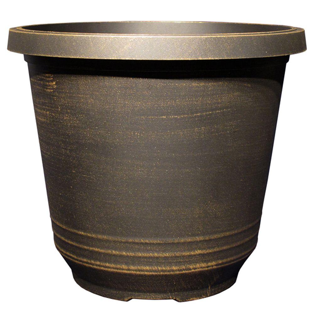 Bronze Plant Pots Planters The Home Depot Torino Round Black Bronze Plastic Planter