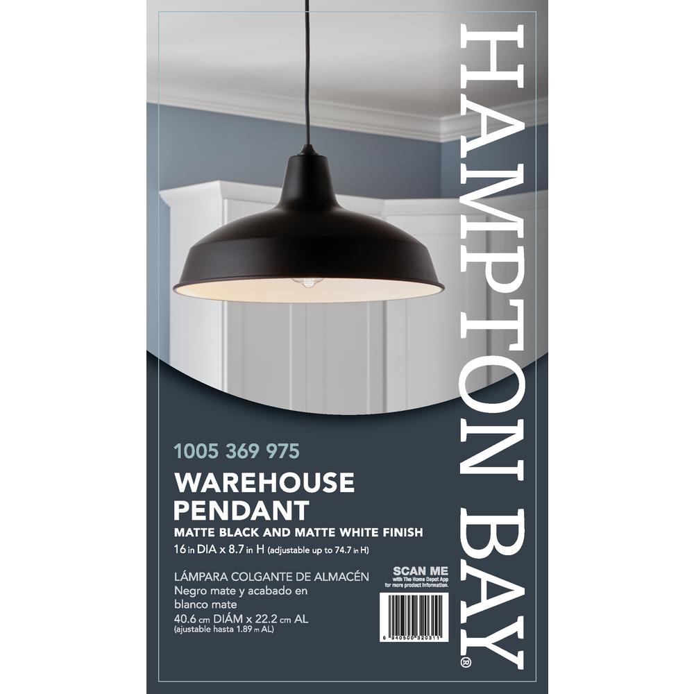 Hampton Bay 1 Light Black Warehouse Pendant With Metal Shade Af 1032r Bk The Home Depot - Hampton Bay Warehouse Pendant