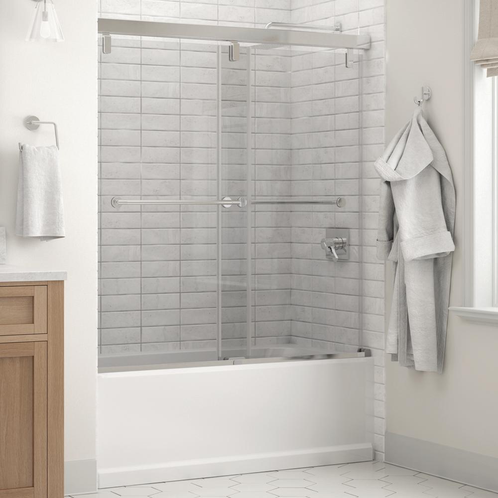 Delta Everly 60 x 591/4 in. Frameless Mod SoftClose Sliding Bathtub Door in Chrome with 1/4 in