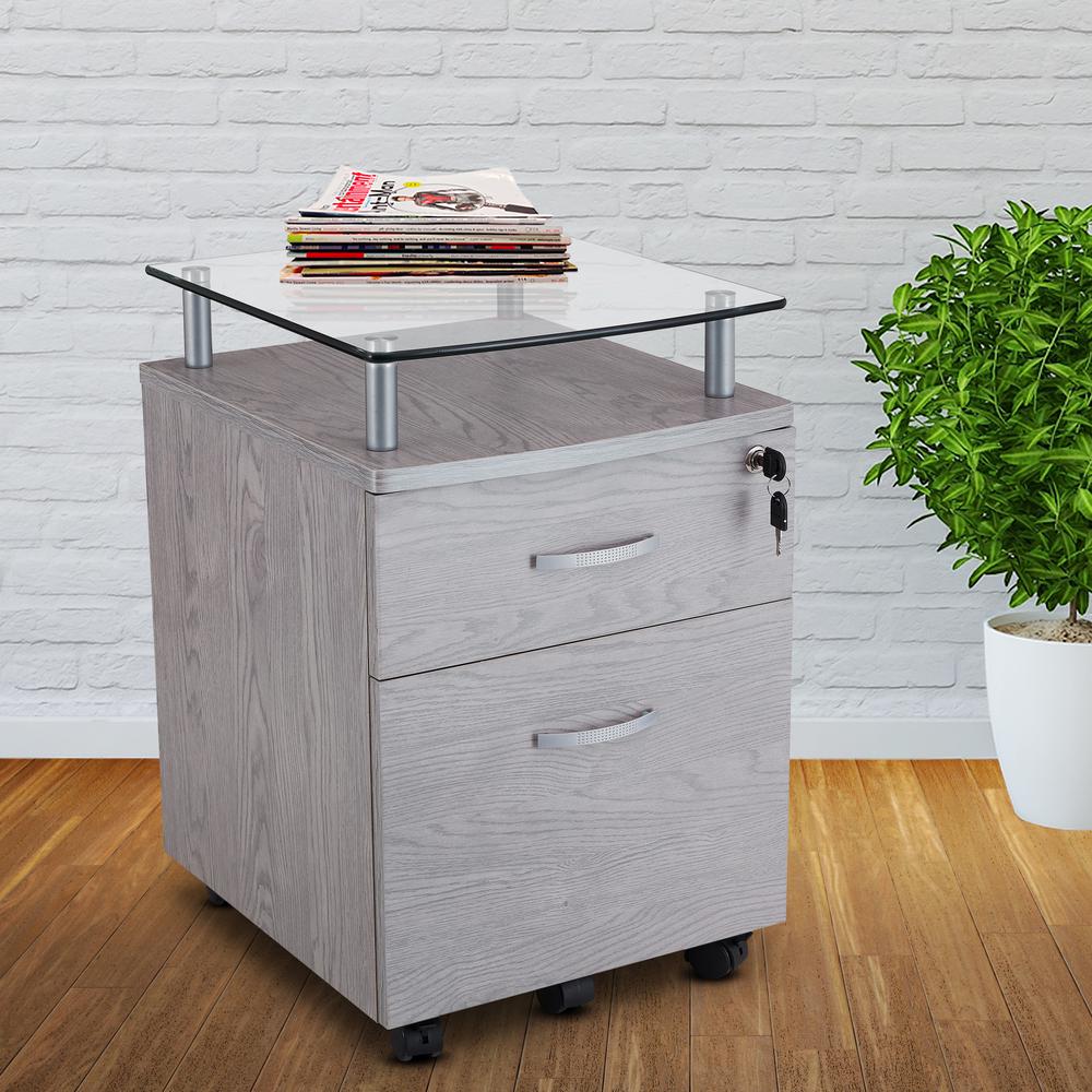 Techni Mobili Gray Rolling File Cabinet With Glass Top Rta S06 Gry The Home Depot